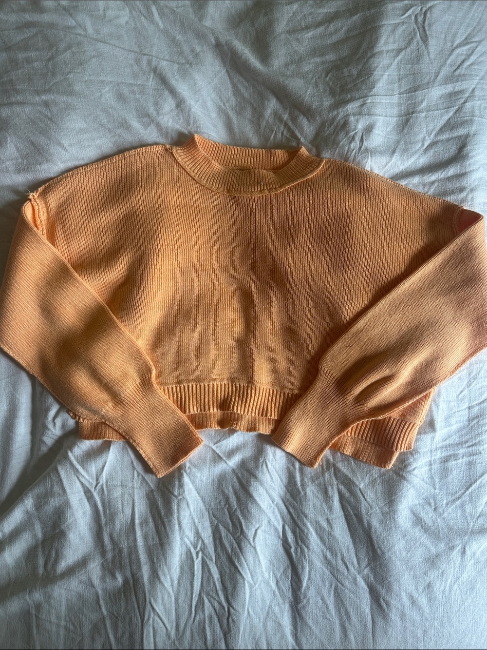 Pink Rose Cropped Crewneck Sweater in Peach-Orange